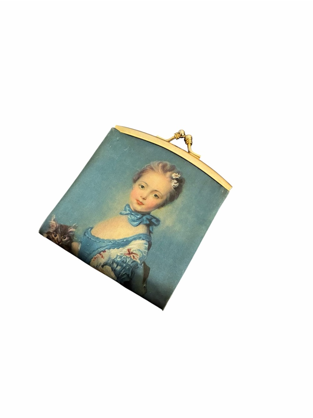 Jean Baptiste Perronneau "Girl with Kitten" Italy Kiss Lock Coin Purse.